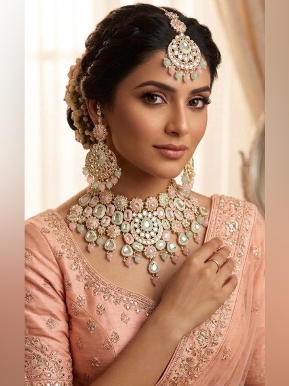 Blue-Pink Polki Bridal Kundan Set